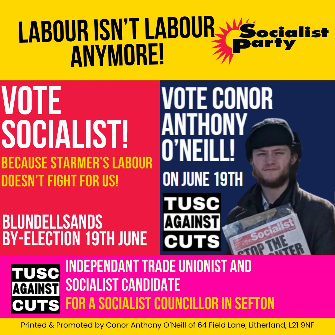 🚩By-election announcement 🚩

Our Comrade Conor Anthony O’Neill is standing as the <a href="/TUSCoalition/">TUSC</a> Independent Trade Union and Socialist candidate in the Blundelsands ward by-election on 19th June!
Get in touch if you'd like to help put us socialism back on the agenda in Sefton.