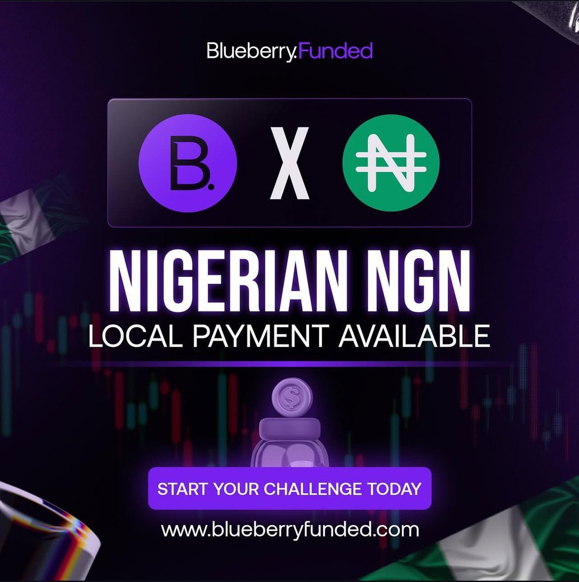 YOU DON’T NEED A CRYPTO OR A DOLLAR CARD TO GET FUNDED!!!

BlueberryFunded just made it easier for Nigerian traders to level up.

You can now pay for your prop firm challenges in Naira via Bank transfer. 

No dollar card, No crypto, no stress.

Start with as low as ₦44,000 and