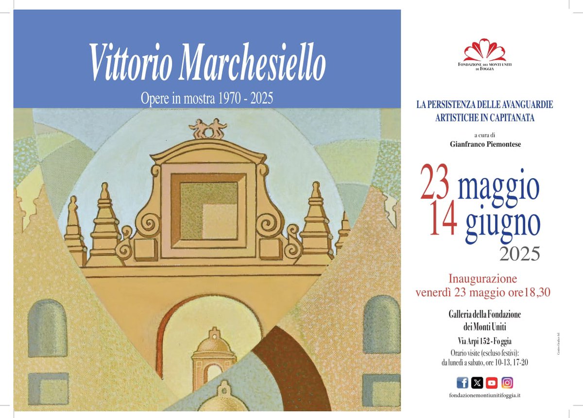60 anni di opere raccolti in una antologica speciale: se siete a #Foggia domani-e fino al 14/6, presso la <a href="/Fondazione_MUF/">Fondazione MUF</a> (via Arpi 152) si inaugura la mostra dedicata a Vittorio Marchesiello. E, se riuscite, dategli un abbraccio ché me la perdo :)
+ info: fondazionemontiunitifoggia.it/?work=le-avang…