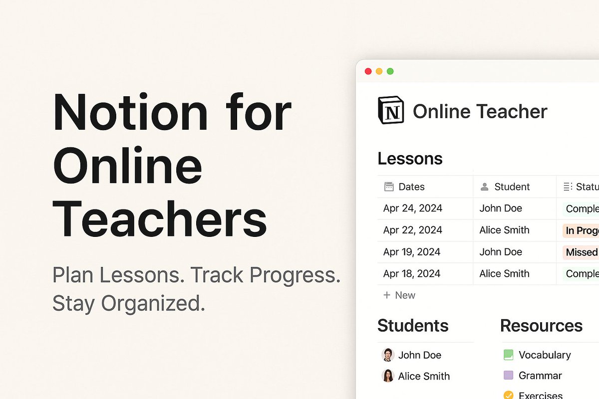 eslwithtina's tweet image. 🚀 Online teachers, meet your new best friend: Notion.
I just dropped a quick video showing how I use my Notion dashboard to plan lessons, track students &amp;amp; stay sane 🎓💻
👉 Watch here: youtu.be/fZxaC0FA_B0?si…
#NotionForTeachers #ESLteacher #OnlineTeaching #NotionTemplate