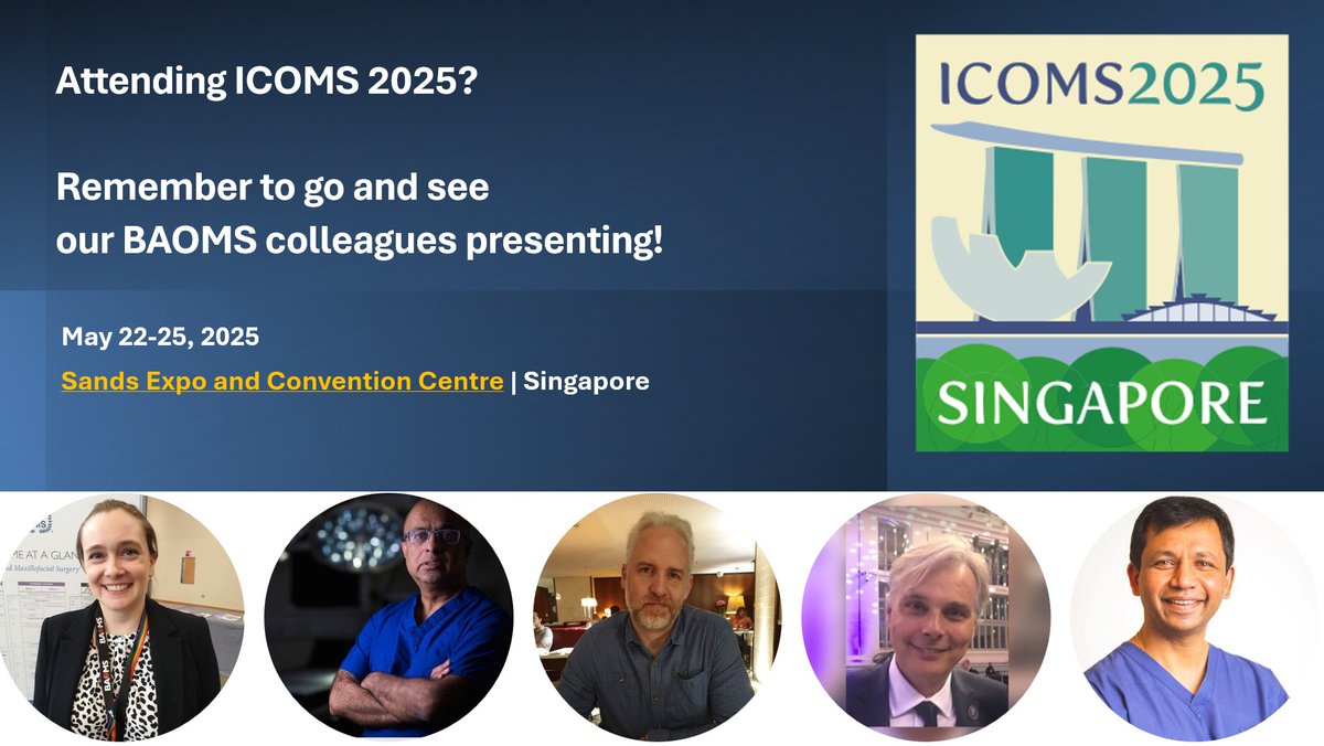BAOMS (@baomsofficial) on Twitter photo Are you at #ICOMS2025?
The #BAOMS sessions are on 23/05 at 11am (Friday) GS1 4611-4613 and 24/05 (Saturday) 1600 FP4
<a href="/GruberMiss/">MissGruber</a> , <a href="/dr_SatParmar/">Dr.Sat_Parmar</a> , <a href="/niallmcleod/">Niall McLeod</a> , <a href="/londonhead_neck/">Nick Kalavrezos</a> and <a href="/SPOMFS1/">Satheesh Prabhu</a>
Go and support your colleagues! Are you at #ICOMS2025?
The #BAOMS sessions are on 23/05 at 11am (Friday) GS1 4611-4613 and 24/05 (Saturday) 1600 FP4
<a href="/GruberMiss/">MissGruber</a> , <a href="/dr_SatParmar/">Dr.Sat_Parmar</a> , <a href="/niallmcleod/">Niall McLeod</a> , <a href="/londonhead_neck/">Nick Kalavrezos</a> and <a href="/SPOMFS1/">Satheesh Prabhu</a>
Go and support your colleagues!