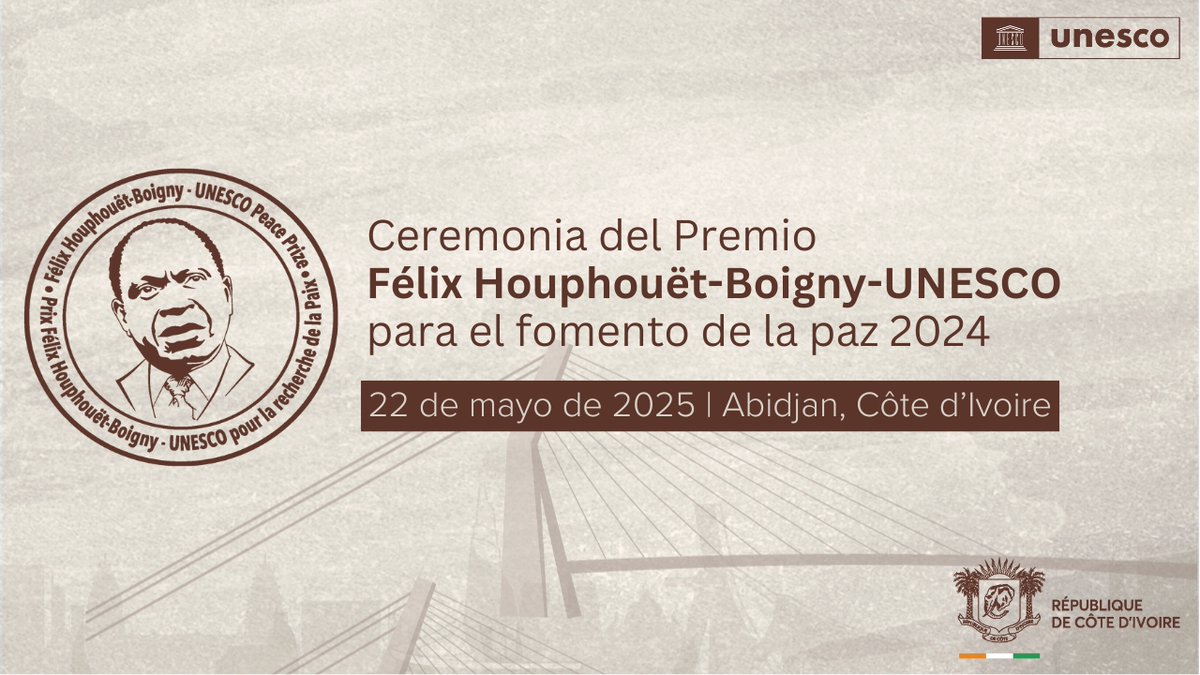 UNESCO en español 🏛️#Educación #Ciencia #Cultura (@unesco_es) on Twitter photo Hoy a las 12:00 PM (CET) sigue en directo la ceremonia del Premio UNESCO Félix Houphouët-Boigny 2024.
<a href="/antoniocostapm/">António Costa</a> , Presidente del <a href="/EUCouncil/">EU Council</a> y ex Primer Ministro de Portugal, será premiado por su compromiso con la paz y los países en desarrollo.
▶️ youtube.com/live/qlWUvi6b5… Hoy a las 12:00 PM (CET) sigue en directo la ceremonia del Premio UNESCO Félix Houphouët-Boigny 2024.
<a href="/antoniocostapm/">António Costa</a> , Presidente del <a href="/EUCouncil/">EU Council</a> y ex Primer Ministro de Portugal, será premiado por su compromiso con la paz y los países en desarrollo.
▶️ youtube.com/live/qlWUvi6b5…