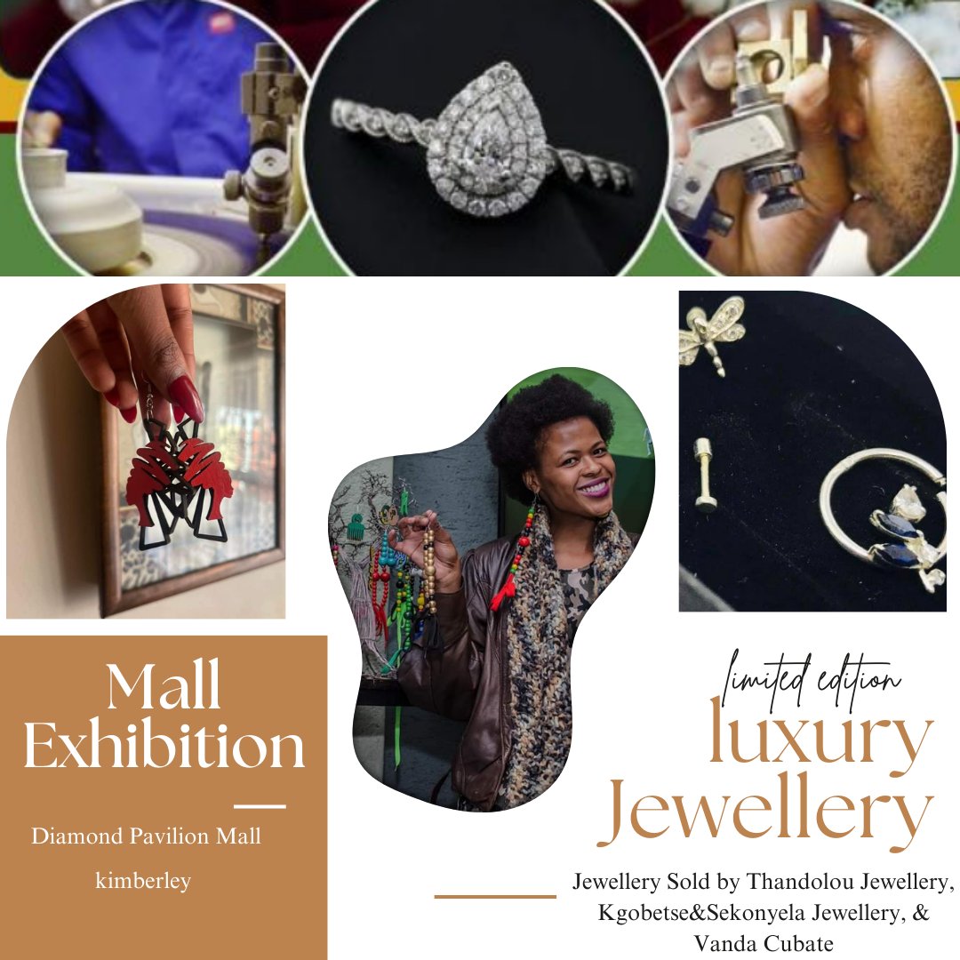 KDJI_SA's tweet photo. 💎 Catch our talented KDJI SMMEs at Diamond Pavilion Mall this Friday &amp; Saturday!

Featuring:
✨ Vanda Cubate
✨ Thandolou Jewellery
✨ Kgobetsi &amp; Sekonyela Jewellery
Come through and support local brilliance! #KDJI #SupportLocal #KimberleyGems 💍 https://t.co/rl5iRQbzja