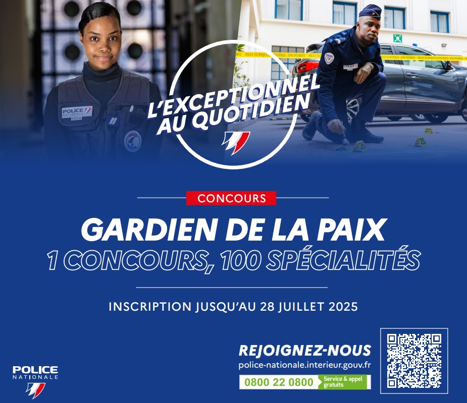 #DevenirPolicier 
Titulaire du baccalauréat, de bonne moralité et une bonne condition physique, devenez gardien de la paix!

🗓️ Inscriptions jusqu’au 28 juillet 2025 : 
police-nationale.interieur.gouv.fr/nous-rejoindre…