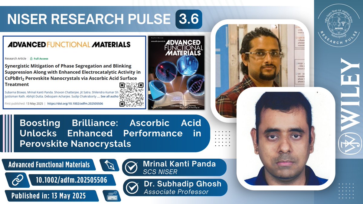 𝗥𝗲𝘀𝗲𝗮𝗿𝗰𝗵 𝗣𝘂𝗹𝘀𝗲 𝟯.𝟲: Read about Dr. Subhadip Ghosh's research in Advanced Functional Materials on how ascorbic acid enhances the stability and catalytic performance of perovskite nanocrystals for real-world applications.

Full article:  doi.org/10.1002/adfm.2…