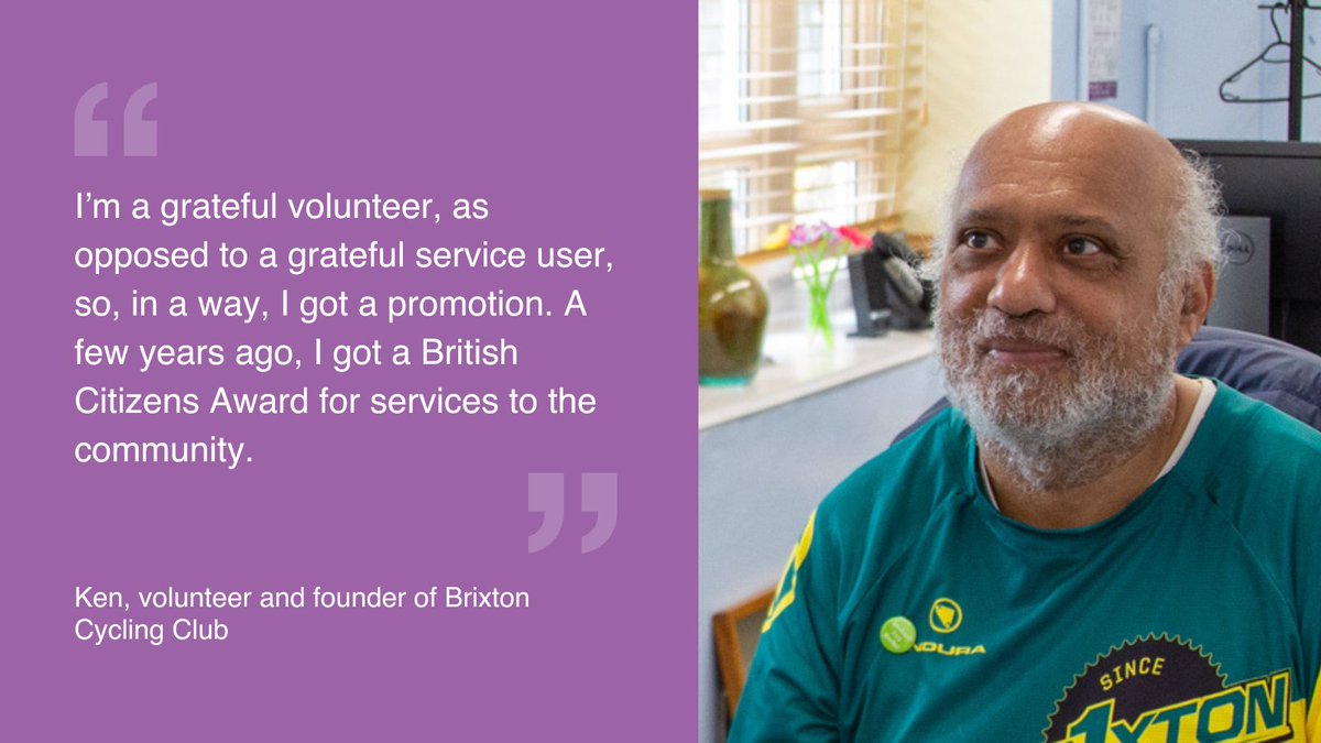 Maudsley Charity (@maudsleycharity) on Twitter photo Volunteers are a vital part of <a href="/MaudsleyNHS/">NHS Maudsley</a> and add huge value to NHS services. Ken is the founder of Brixton Cycling Club and a long-time service user who recently started volunteering with the Trust.
👉maudsleycharity.org/stories/ken-on… Volunteers are a vital part of <a href="/MaudsleyNHS/">NHS Maudsley</a> and add huge value to NHS services. Ken is the founder of Brixton Cycling Club and a long-time service user who recently started volunteering with the Trust.
👉maudsleycharity.org/stories/ken-on…