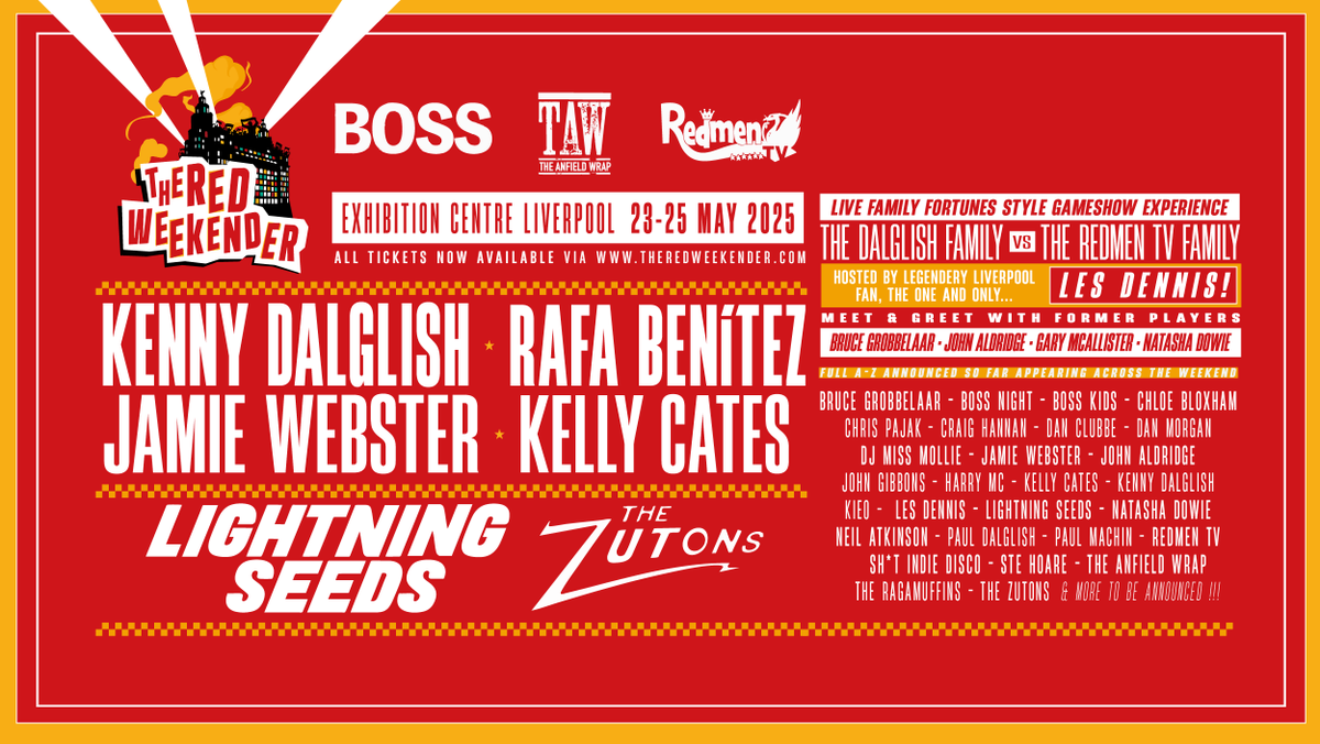 VisitLiverpool (@visitliverpool) on Twitter photo The Red Weekender is nearly here! 🔴
Don't miss out on tickets to celebrate Liverpool FC's Premier League win alongside football legends, music stars and special guests from 23-25 May at <a href="/yourECL/">Exhibition Centre Liverpool</a>!
➡️ visitliverpool.com/event/red-week… The Red Weekender is nearly here! 🔴
Don't miss out on tickets to celebrate Liverpool FC's Premier League win alongside football legends, music stars and special guests from 23-25 May at <a href="/yourECL/">Exhibition Centre Liverpool</a>!
➡️ visitliverpool.com/event/red-week…