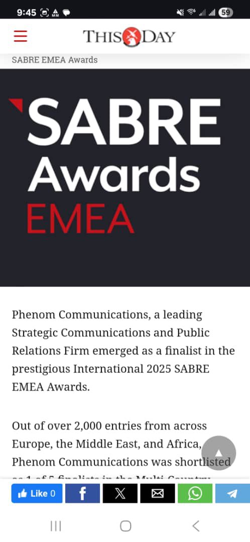PhenomComms's tweet photo. In case you missed it, we are in the news🥳

Our SABRE Awards EMEA shortlist has been featured in the dailies. Proof of impact measured, validated, and recognised. 

Here's to many of such headlines!

#SABREAwards #EMEA #Finalists https://t.co/kF9SQq082s