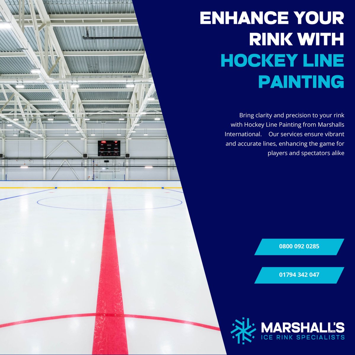 🏒 With Jet Ice and a sharp brush, we turn empty ice into regulation-ready rinks. 

Trusted across the UK for our speed, accuracy and detail. 

Book your next repaint. marshallsinternational.com

#HockeyLines #IceRinks #IcePaints