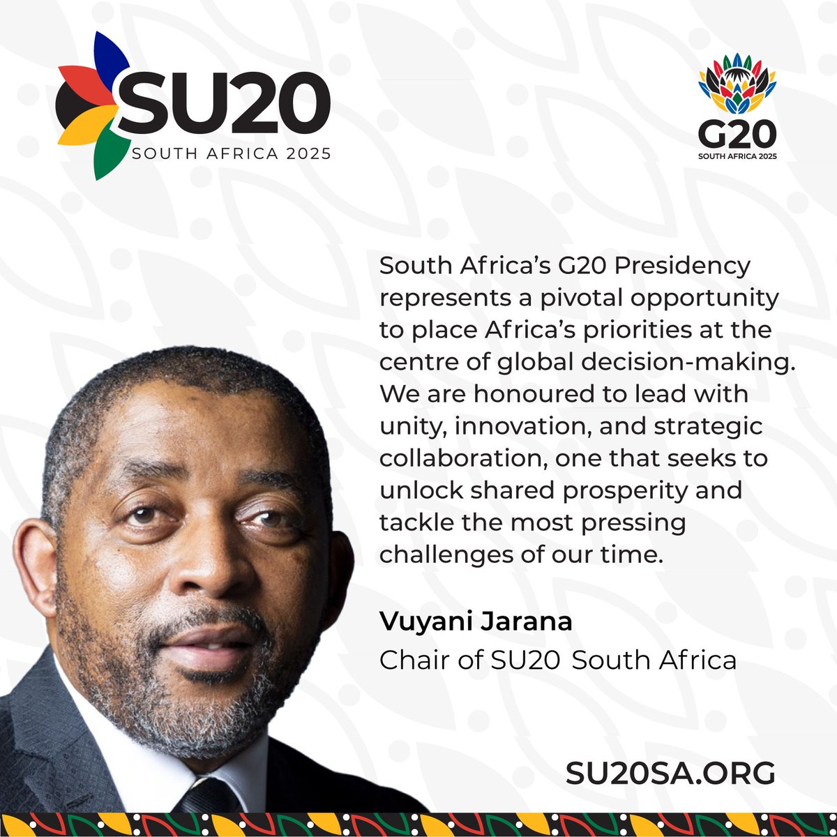 📢Official: Mr. Vuyani Jarana Appointed Chairperson of Startup20 South Africa
A visionary leader with 25+ yrs in ICT, ex-Vodacom &amp; SAA CEO, now leading Startup20 SA to drive inclusive growth &amp; innovation.
🔗su20sa.org/news
#Startup20SA #G20SouthAfrica #startup #MSME