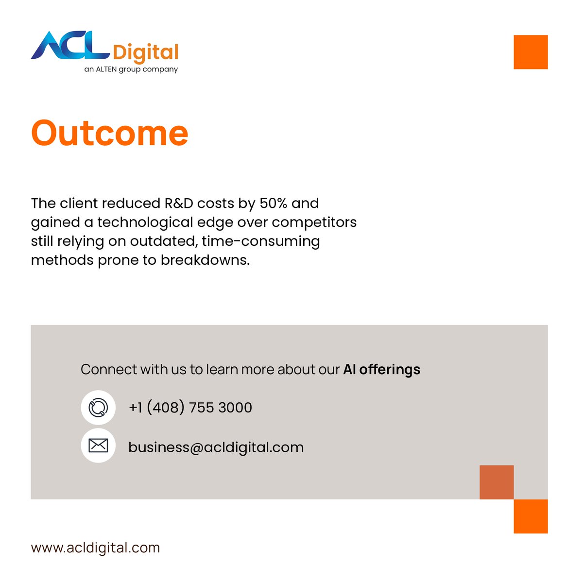 A leading US IoT firm cut R&amp;D costs by 50% using ACL Digital’s AI-powered solution. 

Read the complete case study to see how their maintenance strategy evolved:acldigital.com/works/developi…

#ACLDigital #IndustrialIoT #PredictiveMaintenance #MachineLearning #AI #IoTify