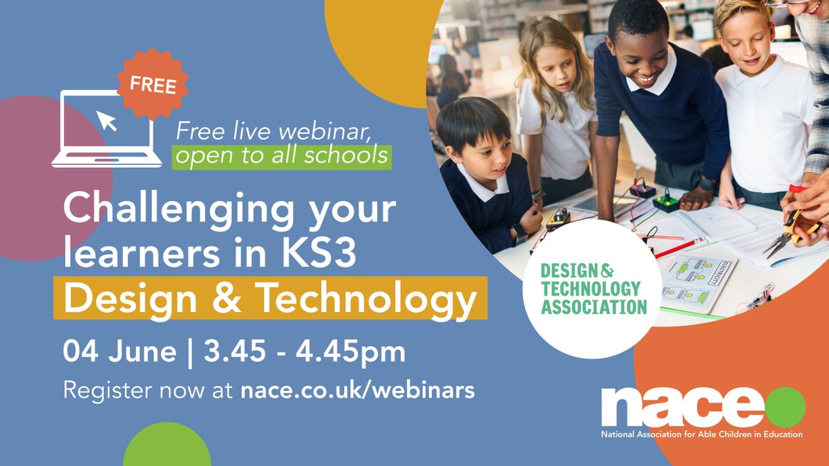 NACE (@naceuk) on Twitter photo Join us for this exciting free webinar with the Design & Technology Association <a href="/DTassoc/">Design & Technology Association</a> to see how you can challenge your KS3 learners! Register now: lght.ly/c5ffmi Join us for this exciting free webinar with the Design & Technology Association <a href="/DTassoc/">Design & Technology Association</a> to see how you can challenge your KS3 learners! Register now: lght.ly/c5ffmi