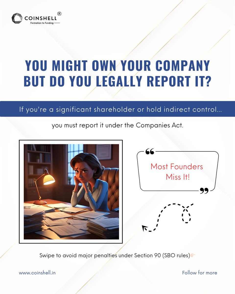 CoinShell's tweet photo. 📍Own a startup? The MCA needs to know even if it’s through another company or trust.

SBO rules = serious business.

Miss them, and the fines add up fast.

👉🏻 @CoinShell  helps you stay clean, safe, and compliant.

Follow us for sharp founder-first legal tips. 🧠

#Coinshell https://t.co/QpXnvKP7GK