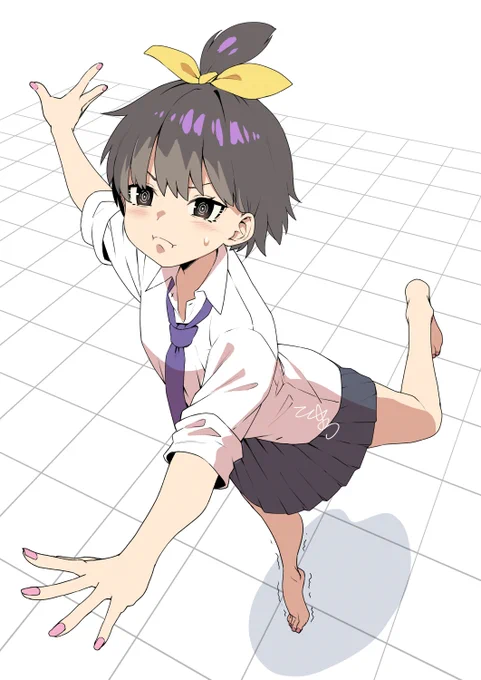 「ぷるぷるっ…」ポーズ02:つま先立ち#oc #オリジナルイラスト #art 