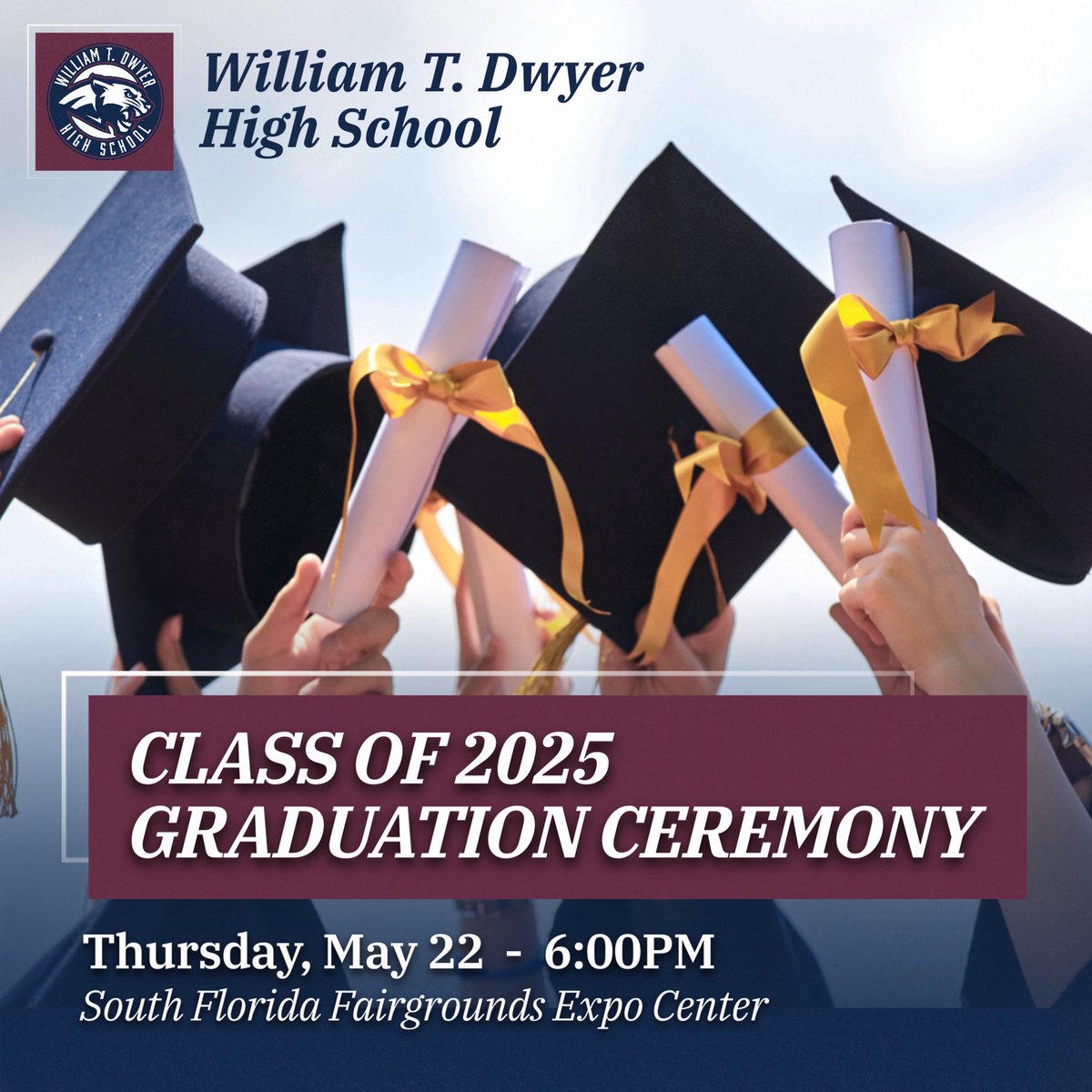 Dwyer School Counseling Dept. (@dwyercounseling) on Twitter photo The <a href="/DwyerHS/">William T. Dwyer HS</a> C/O 2025 Graduation Ceremony is TODAY! Seniors must arrive to the Fairgrounds by 4pm, & doors open for spectators at 5pm.
The ceremony will be broadcast live on The Education Network (T.E.N.), Xfinity ch235, AT&T U-verse ch99, & streamed at youtube.com/sdpbc/live The <a href="/DwyerHS/">William T. Dwyer HS</a> C/O 2025 Graduation Ceremony is TODAY! Seniors must arrive to the Fairgrounds by 4pm, & doors open for spectators at 5pm.
The ceremony will be broadcast live on The Education Network (T.E.N.), Xfinity ch235, AT&T U-verse ch99, & streamed at youtube.com/sdpbc/live