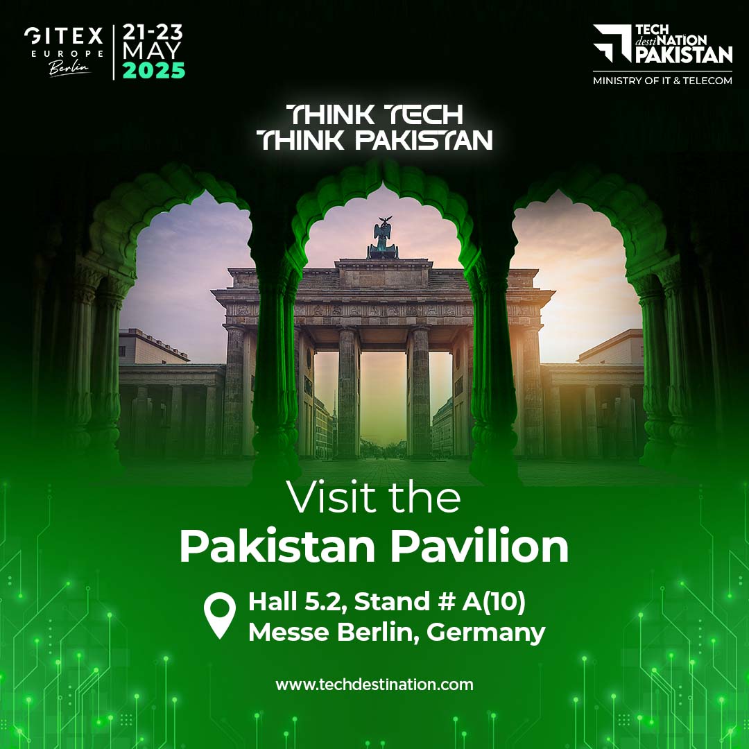 Discover why the world is turning to Pakistan for the future of tech! 
With strong participation from 150+ leading Pakistani IT companies. Visit the Pakistan Pavilion at GITEX Europe and meet the minds shaping tomorrow.
📍 Hall 5.2, Stand # A(10)
🗓 21–23 May 2025 | Messe Berlin