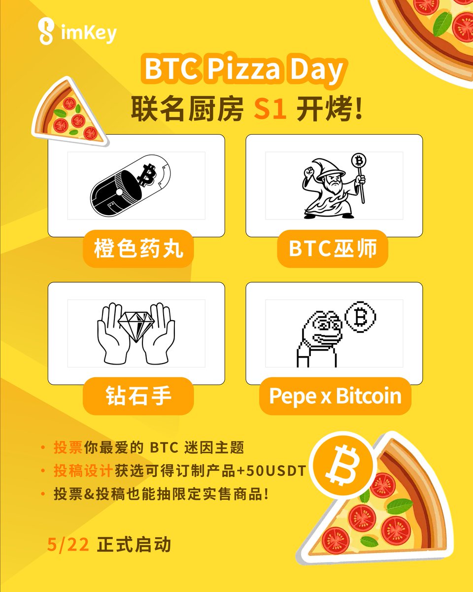 imKeyOfficial's tweet photo. #BitcoinS1 社群联名活动开启!🧡 Pizza Day 一起来打造比特币迷因 imKey S1 助记词密盒!
1️⃣投票你最喜欢的 BTC 主题,票数最多的主题我们将制作成实体 S1!
2️⃣投稿你自己的设计有机会获得定制实物➕50U 奖金!
点赞➕转发本推,抽取 5 人赢取投票获胜主题实体 S1! https://t.co/696pW9nznJ