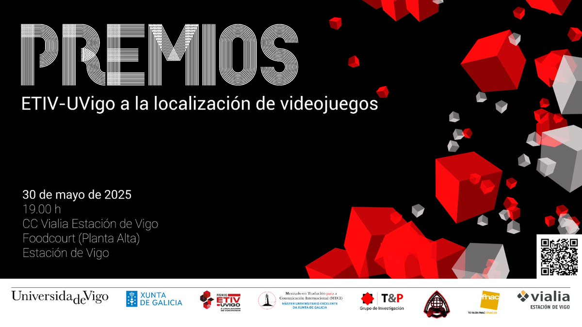 etiv_uvigo's tweet photo. 🎮✨ Premios ETIV-UVIGO á localización de videoxogos | III edición

📍 Centro Comercial Vialia Vigo | 🗓️ Venres 30 de maio

 🕕 18:00 h – Trivial interactivo para todas as idades con agasallos 
 🕖 19:00 h – Gala da entrega de premios https://t.co/t2HxxUWs4Z