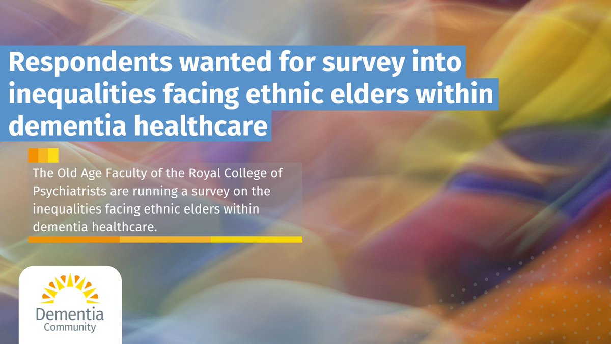 Dementia Community (@jdementiacare) on Twitter photo The <a href="/rcpsych/">Royal College of Psychiatrists</a> is surveying inequalities faced by ethnic elders in dementia care. Healthcare pros, people with #dementia & carers welcome. Help shape better services.
Take the survey by May 30:
buff.ly/xbsn7rE
Read More: buff.ly/gj9zubO The <a href="/rcpsych/">Royal College of Psychiatrists</a> is surveying inequalities faced by ethnic elders in dementia care. Healthcare pros, people with #dementia & carers welcome. Help shape better services.
Take the survey by May 30:
buff.ly/xbsn7rE
Read More: buff.ly/gj9zubO