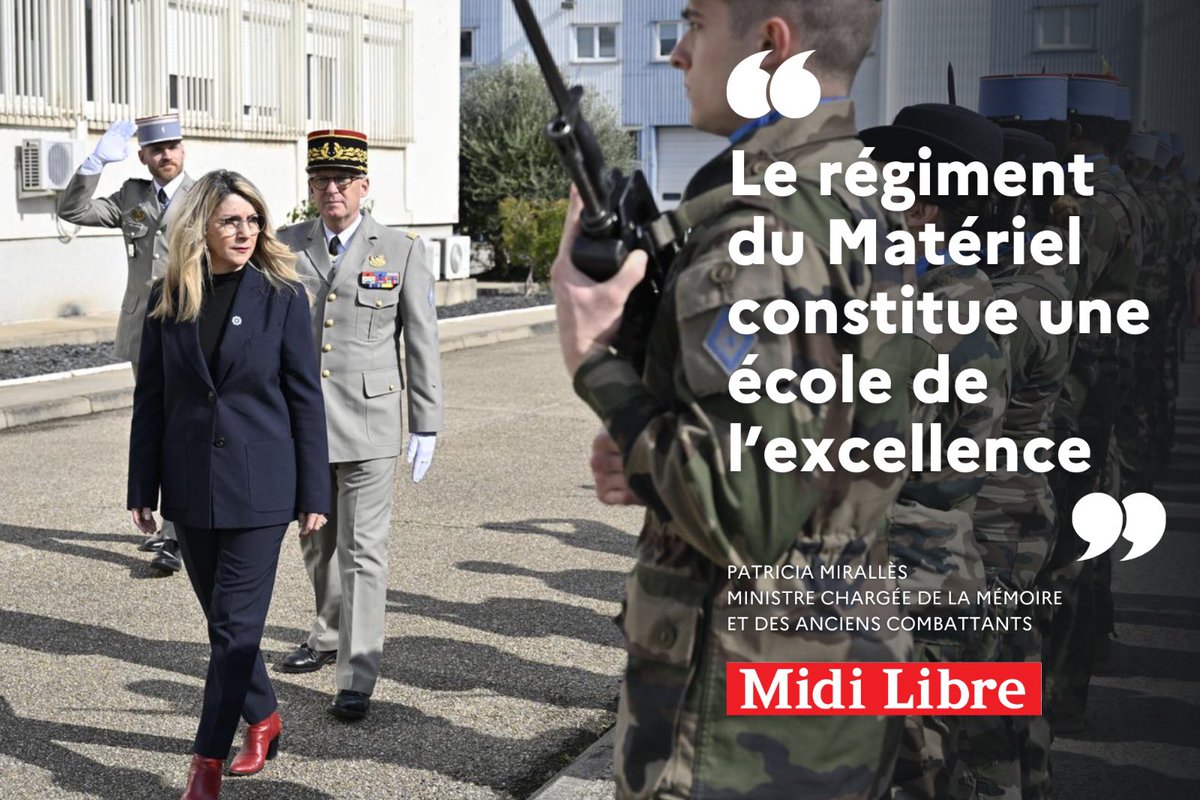 Patricia Miralles (@mirallesmp) on Twitter photo Aujourd’hui, nous célébrons les 40 ans du <a href="/4ERMATERIEL/">4e régiment du Matériel</a> et les 80 ans de présence de l’Arme du Matériel à Nîmes.
Ici servent des soldats experts dans tous les domaines mécaniques et technologiques.
Cette technicité fait la force de nos Armées et son indépendance stratégique. Pour Aujourd’hui, nous célébrons les 40 ans du <a href="/4ERMATERIEL/">4e régiment du Matériel</a> et les 80 ans de présence de l’Arme du Matériel à Nîmes.
Ici servent des soldats experts dans tous les domaines mécaniques et technologiques.
Cette technicité fait la force de nos Armées et son indépendance stratégique. Pour