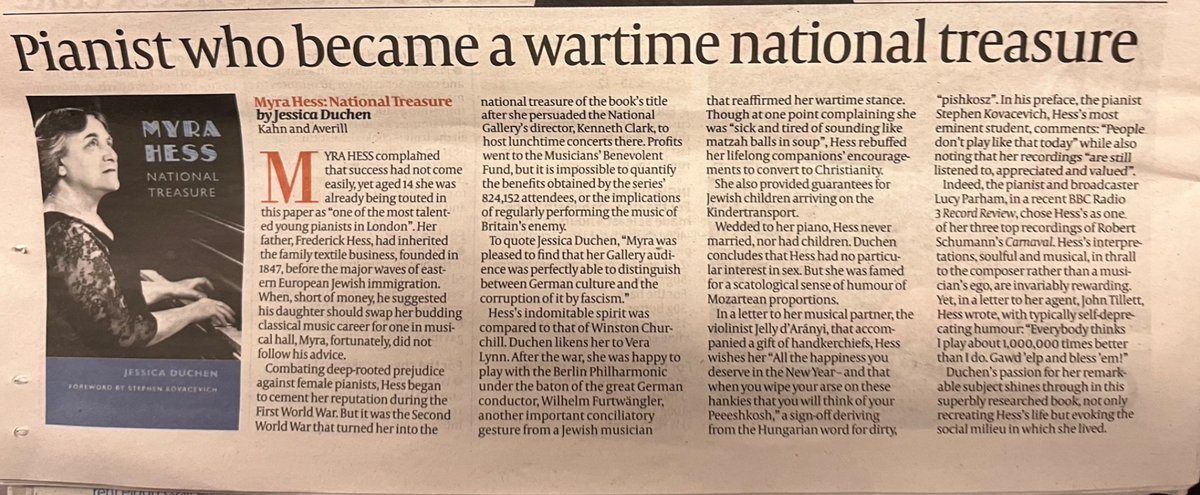 My review in the new JC for Jessica Duchen's biography of Myra Hess.