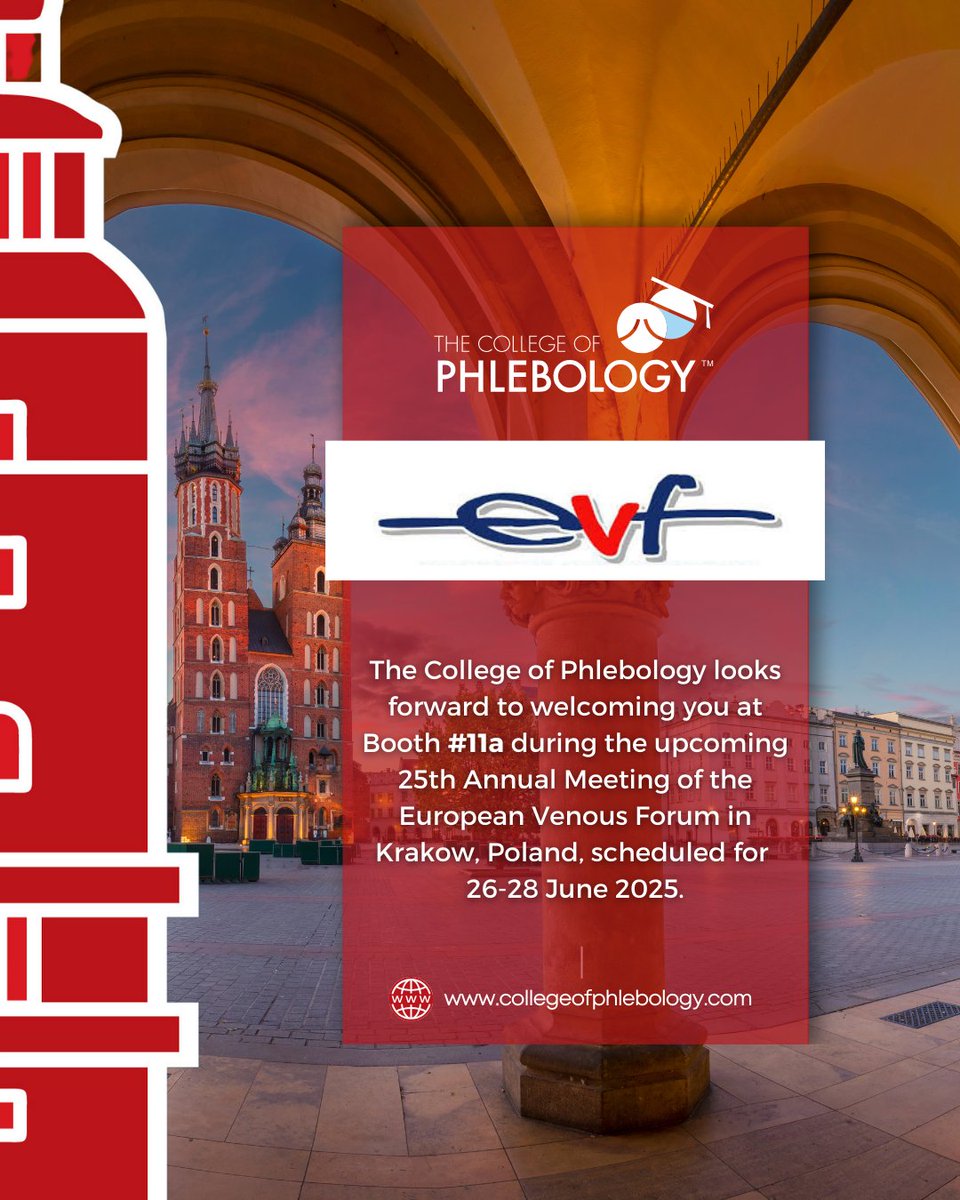 🩺The College of Phlebology is excited to participate in the 25th Annual Meeting of the European Venous Forum, taking place from 26 to 28 June 2025  in Krakow, Poland 🇵🇱. 

#EVF2025 #EuropeanVenousForum #Phlebology #VenousHealth #MedicalConference #TheCollegeofPhlebology