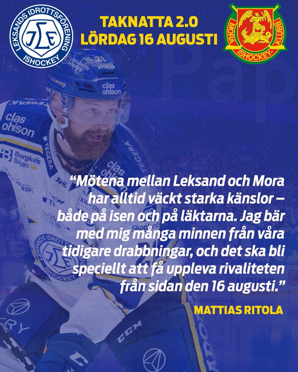 Du har väl köpt din biljett till Taknatta 2.0, lördagen den 16 augusti? På programmet står exempelvis spelarpresentationer, meet &amp; greets, aktiviteter i och utanför Tegera Arena, och inte minst - nattmatch mot Mora IK!  
Vi ses! 
#leksandsif 
🎟️ secure.tickster.com/e7f7tf84y12jua…