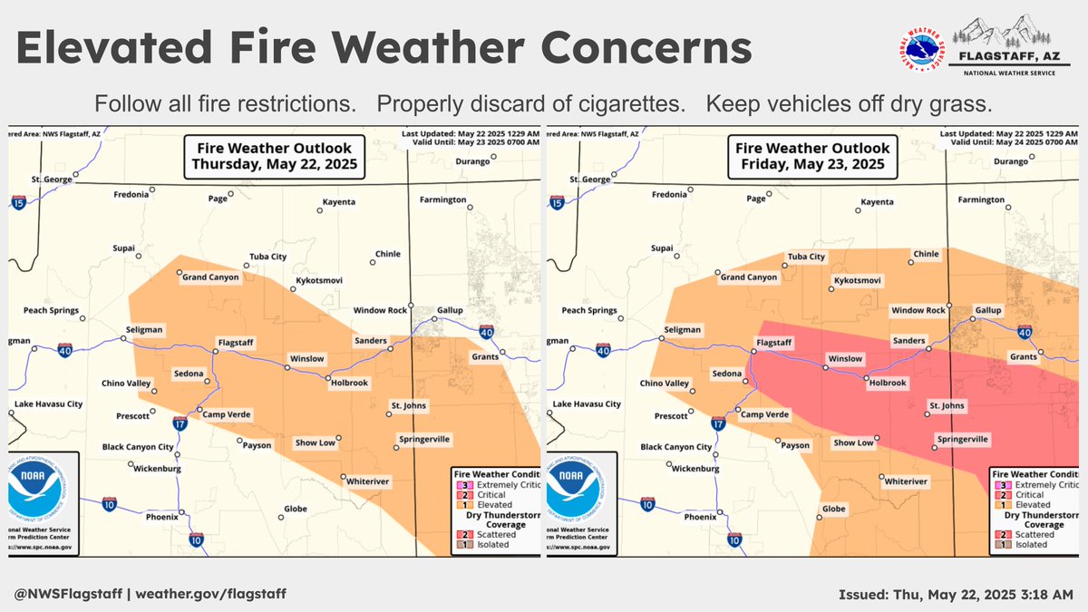 Near-critical to critical fire weather conditions are possible over the next couple of days as breezy southwest winds develop. #azwx
