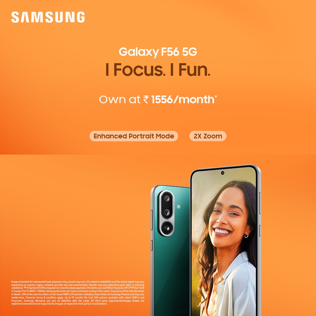 Need that studio-level perfection in your portraits? Get your hands on the #SamsungGalaxyF56 5G. Click clear and crisp shots with the 2x zoom. Wait no more. Sale is live. Own now at ₹ 1556/month on samsung.com. #IclickIfun #SlimmestGalaxyF #LoveForGalaxyF56 #Samsung