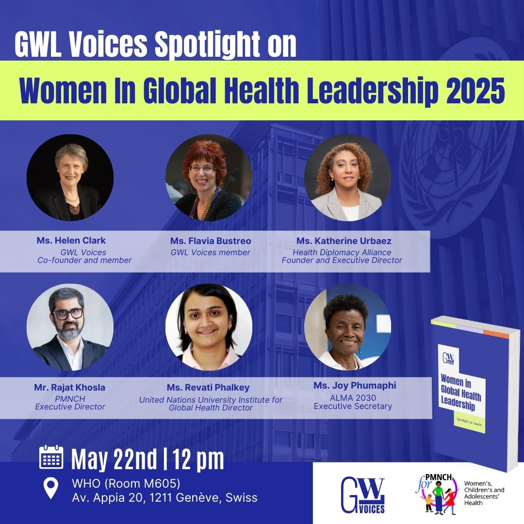 📣 It’s today!

May 22 | 12 PM  ➡️ Spotlight on Women in Global Health

Join a powerful conversation with global leaders on advancing women’s leadership in health governance.

More info: gwlvoices.org/actions/spotli…

Don’t miss it!

#GWLVoices #PMNCH #WHA78