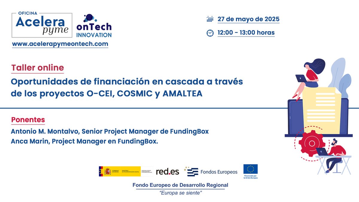 Desde #AceleraPymeonTech informaremos el próximo martes a #pymes y autónomos de #Andalucía sobre las oportunidades de financiación en cascada de los proyectos O-CEI , COSMIC y AMALTEA, en un nuevo webinar
No te la pierdas! Inscripciones gratuitas 👇
lc.cx/SHPLgU