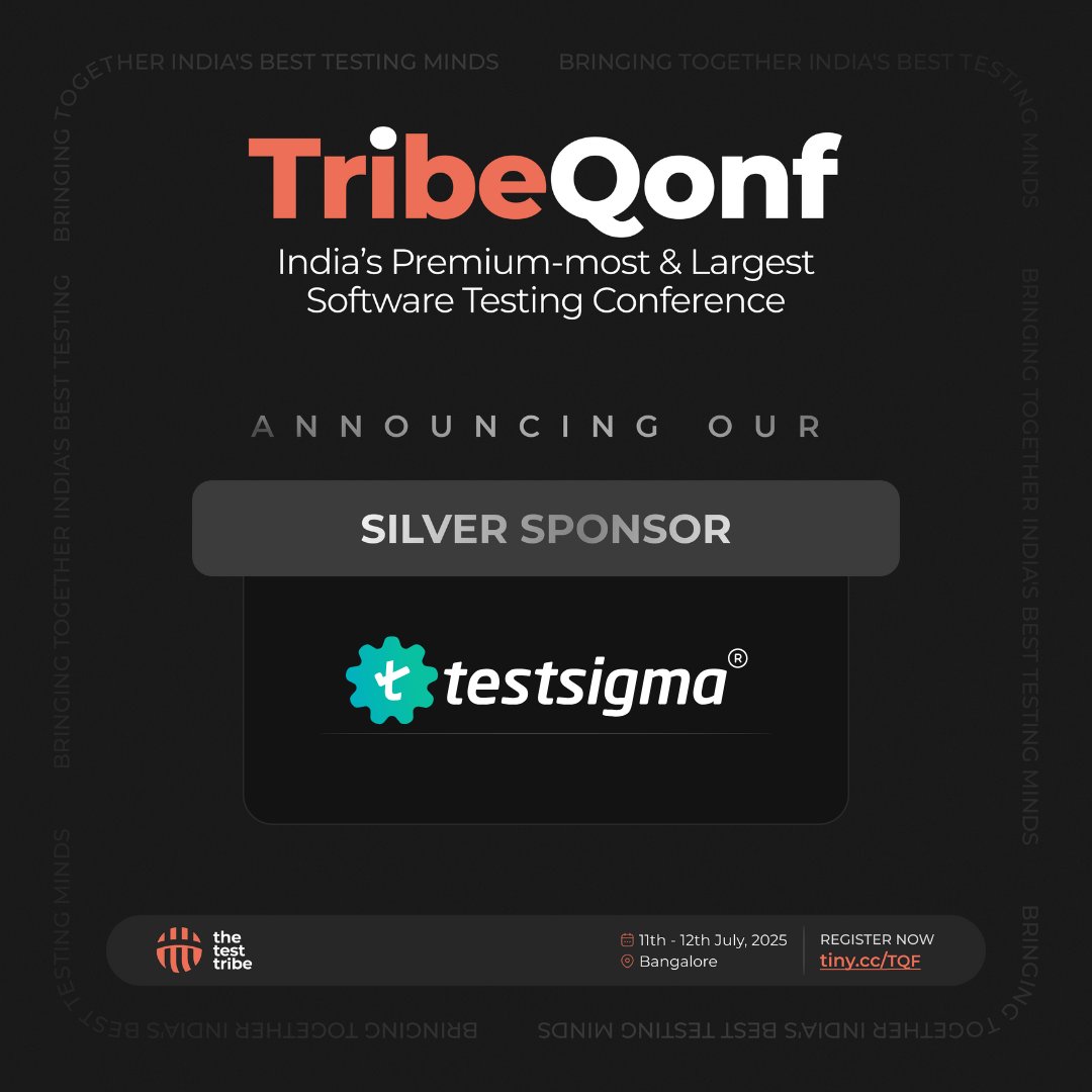 The Test Tribe (@the_test_tribe) on Twitter photo ๐ More good news!
<a href="/testsigmainc/">Testsigma</a>  has joined us as the Silver Sponsor for TribeQonf this time! ๐ More good news!
<a href="/testsigmainc/">Testsigma</a>  has joined us as the Silver Sponsor for TribeQonf this time!