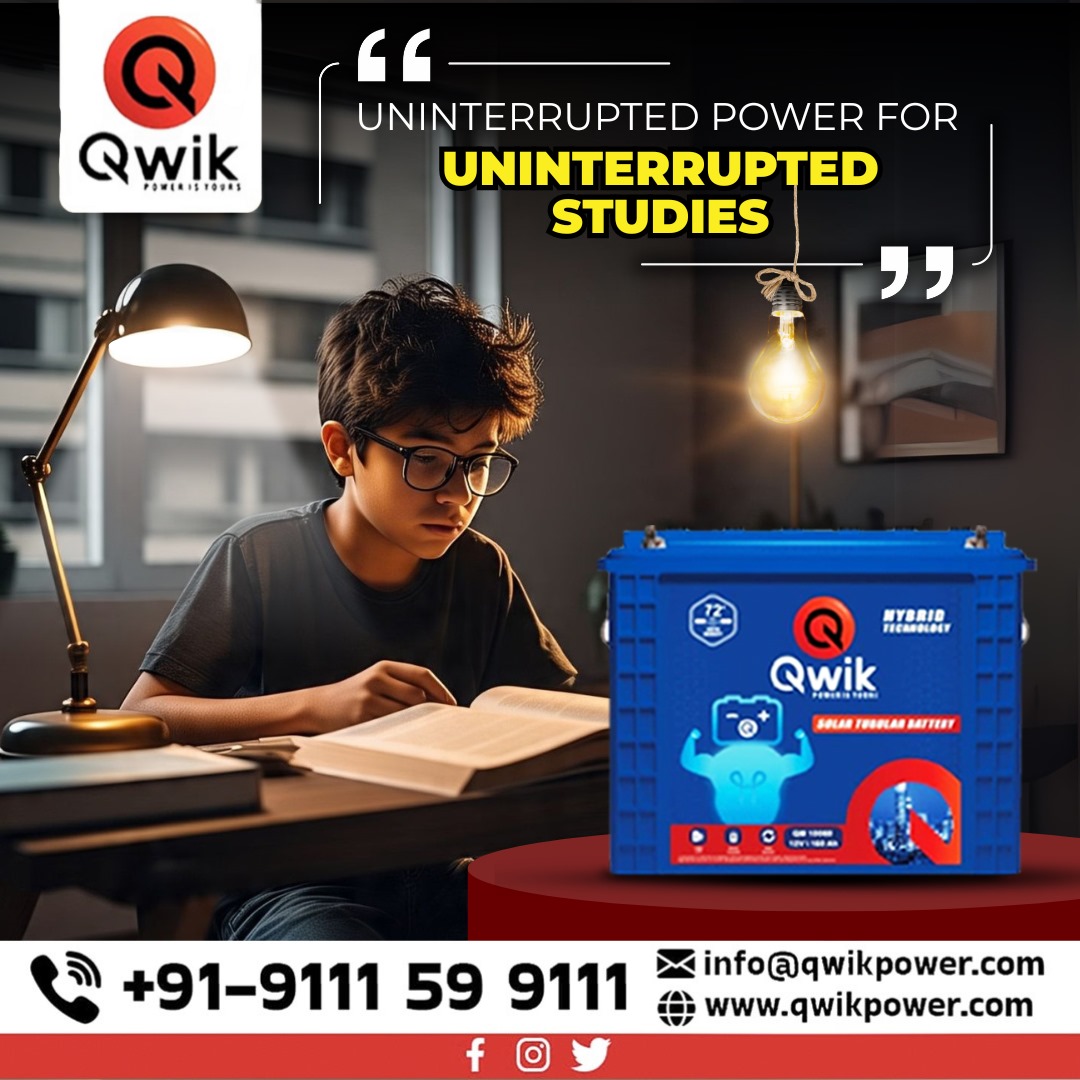 qwikpower's tweet image. 📚💡 Uninterrupted Power for Uninterrupted Studies

With Qwik Solar Tubular Battery, ensure stable and long-lasting backup for a distraction-free study time.

📞 +91-9111 59 9111
📩 info@qwikpower.com
🌐 qwikpower.com

#QwikPower #UninterruptedLearning #PowerBackup