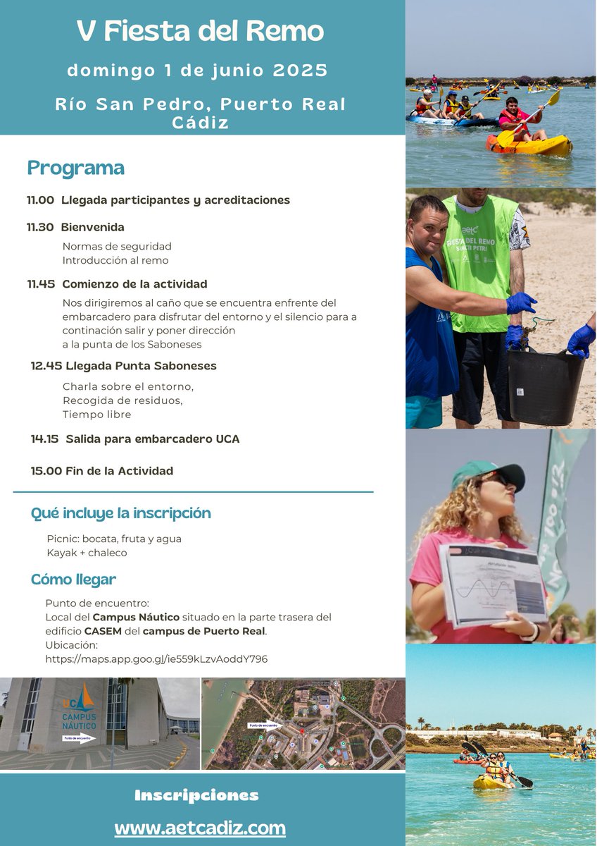 V Fiesta del Remo 2025 · 1 de junio 🚣‍♀️¡ABIERTA INSCRIPCIÓN!

INSCRIPCIÓN 📷 acortar.link/bXNCGg
🗓️ 1de Junio
📍Campus Náutico, Campus de Puerto Real (Río San Pedro, Puerto Real)

<a href="/AETCadiz/">AETC</a> <a href="/univcadiz/">Universidad de Cádiz</a>