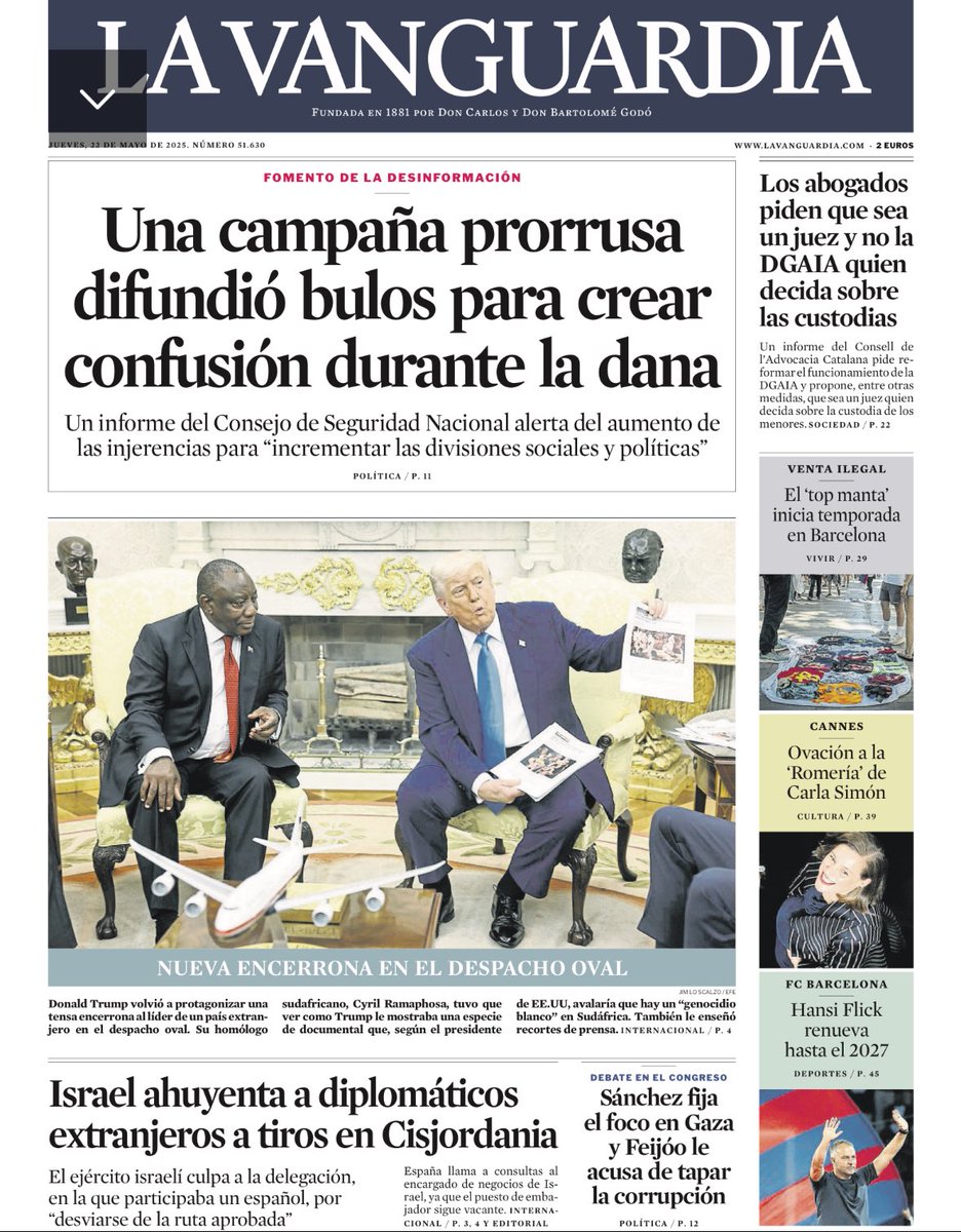 Rusia aprovechó la dana para alentar el bulo de que España era un país “sumido en el caos”

El Informe de Seguridad Nacional 2024 revela una campaña de desinformación de la órbita del Kremlin contra el Gobierno

lavanguardia.com/politica/20250…