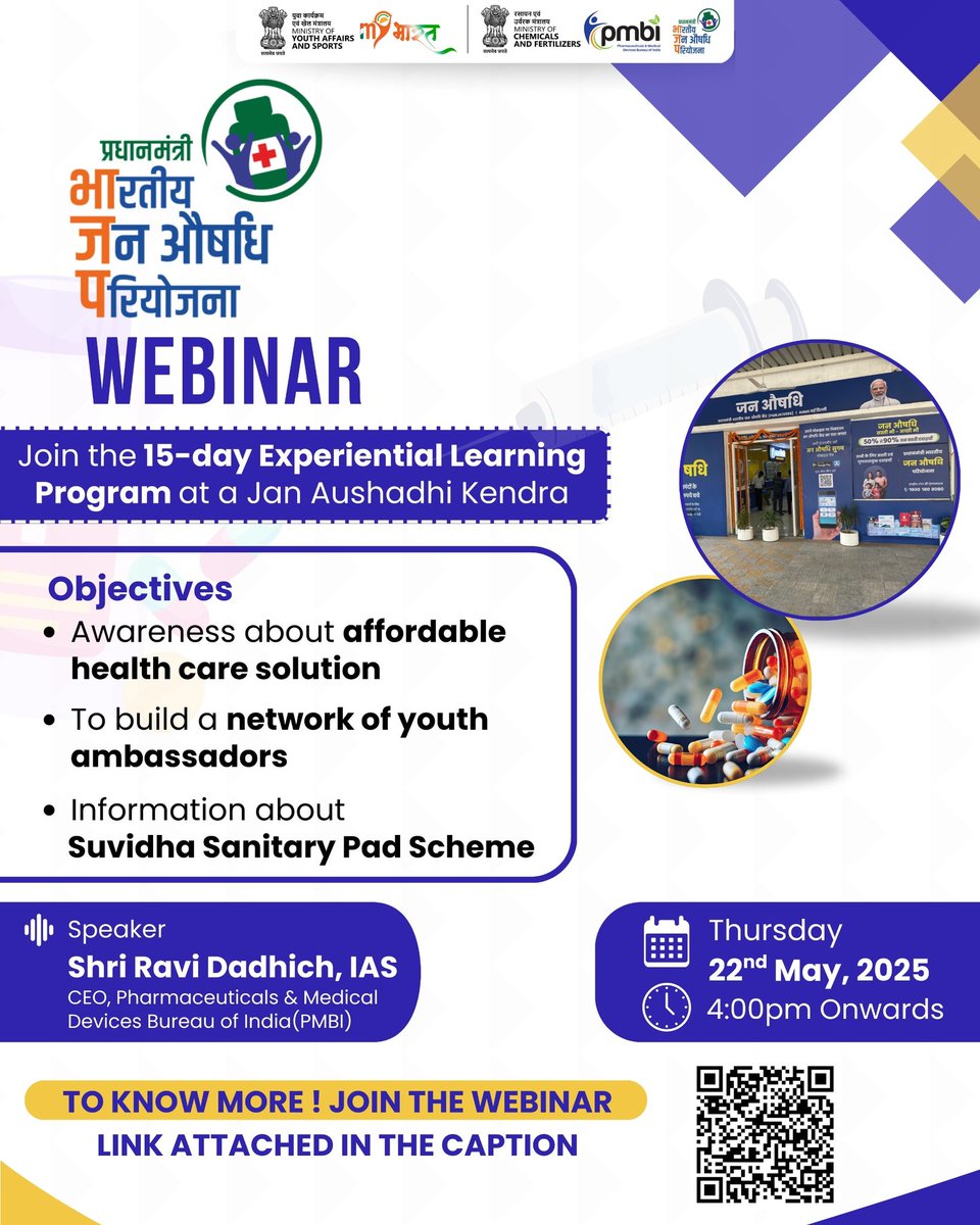 NYK ALIGARH UP (@up_nyk) on Twitter photo Got questions about #MYBharat's Jan Aushadhi Experiential Learning Program? Join the upcoming webinar hosted by PMBI to get all your doubts cleared! 22nd May 2025 | 4:00 PM Onwards Click here to Join: moyas.webex.com/moyas/j.php?MTтАжтАж #MYBharat
<a href="/mybharat_up/">MYBharat Uttar Pradesh</a> <a href="/YASMinistry/">YAS Ministry</a> <a href="/MYBharatHQ/">Mera Yuva Bharat - MY BharatHQ</a> Got questions about #MYBharat's Jan Aushadhi Experiential Learning Program? Join the upcoming webinar hosted by PMBI to get all your doubts cleared! 22nd May 2025 | 4:00 PM Onwards Click here to Join: moyas.webex.com/moyas/j.php?MTтАжтАж #MYBharat
<a href="/mybharat_up/">MYBharat Uttar Pradesh</a> <a href="/YASMinistry/">YAS Ministry</a> <a href="/MYBharatHQ/">Mera Yuva Bharat - MY BharatHQ</a>