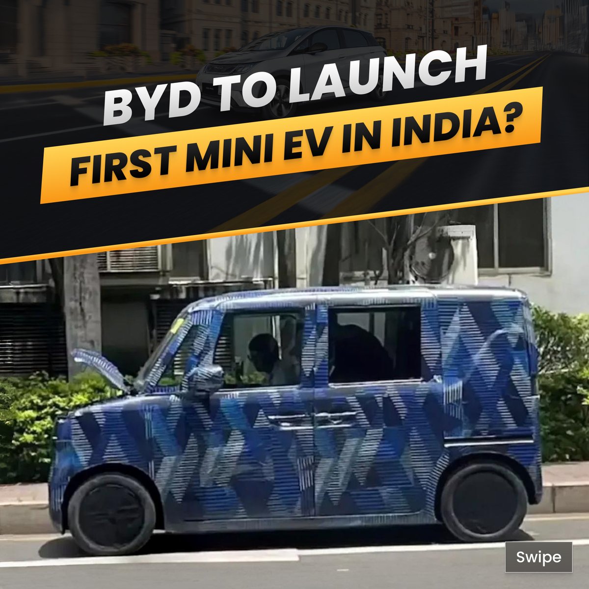 _EVINDIA's tweet image. BYD Dolphin EV spotted testing in India!

Compact yet feature-loaded: 7 airbags, 360° cam, 12.8" rotating screen, &amp;amp; wireless charging!

Expected price: ₹10–15L. Could this be India's smartest mini EV yet? 

#BYDDolphin #ElectricCarIndia #MiniEV #EVIndia #BYDIndia #UrbanMobility