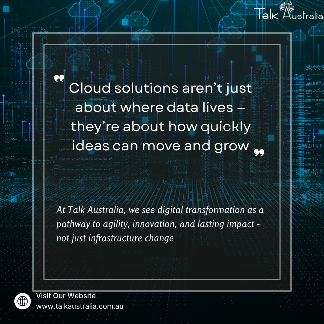 TalkAustralia's tweet photo. “Cloud isn’t just about where data lives - how fast ideas move and grow.”
At Talk Australia, digital transformation = agility, innovation &amp; impact.
#CloudTransformation #DigitalStrategy #InnovationInTech #TechLeadership https://t.co/tZaGGjvzNv