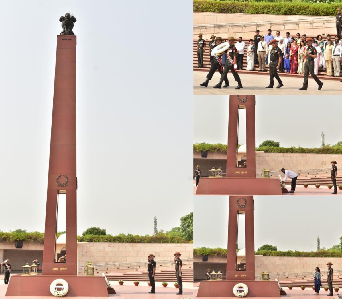 salute2soldier's tweet photo. In a solemn tribute to fallen comrades, serving personnel, veterans, and families stood in heartfelt unity as #MajGen Vikram Sharma, VSM, Colonel of the Regiment, paid homage at #AmarJawanJyoti on the 167th Raising Day of 1/5 GR. https://t.co/vZtoz8MwdB