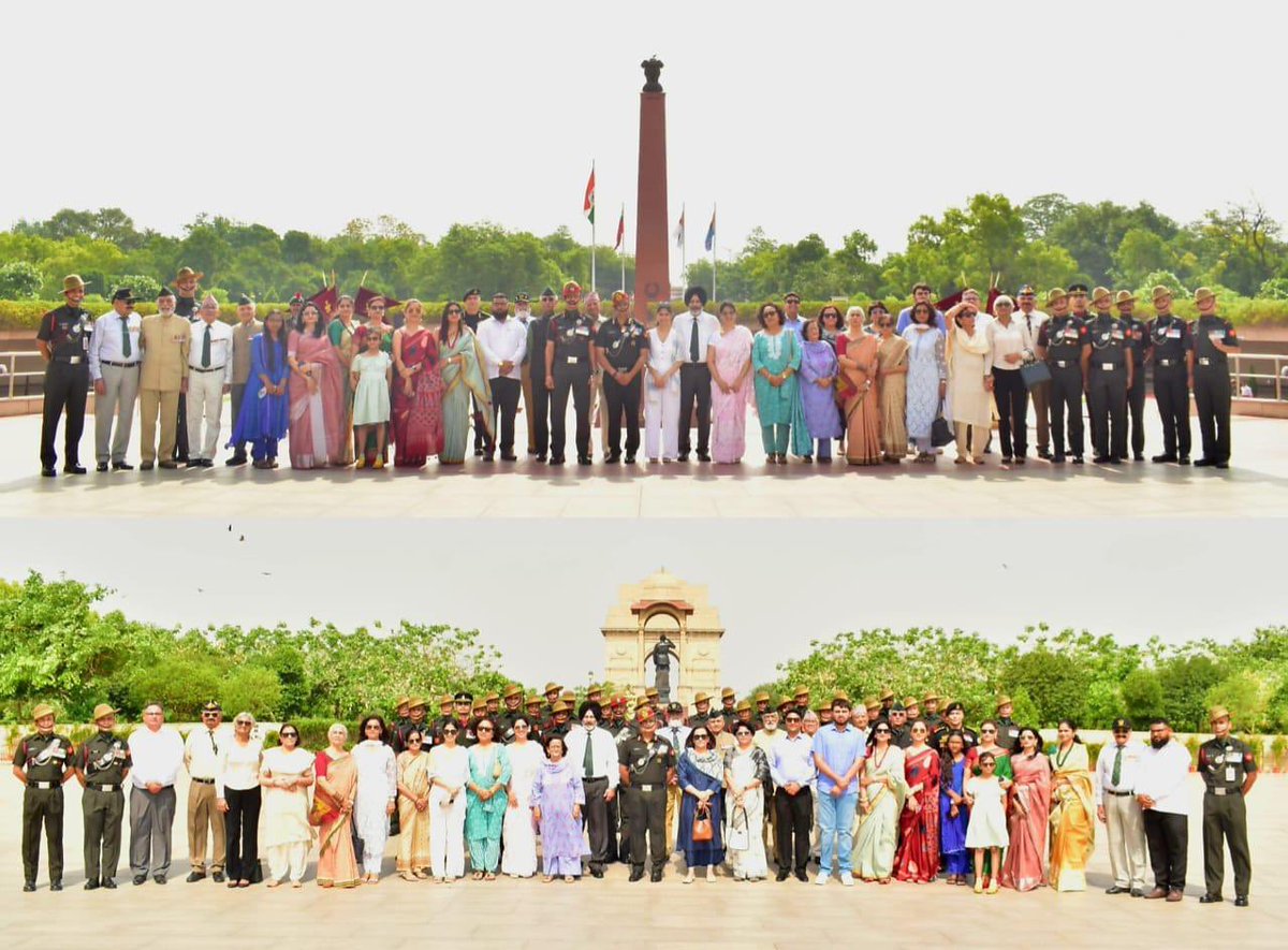 salute2soldier's tweet photo. In a solemn tribute to fallen comrades, serving personnel, veterans, and families stood in heartfelt unity as #MajGen Vikram Sharma, VSM, Colonel of the Regiment, paid homage at #AmarJawanJyoti on the 167th Raising Day of 1/5 GR. https://t.co/vZtoz8MwdB