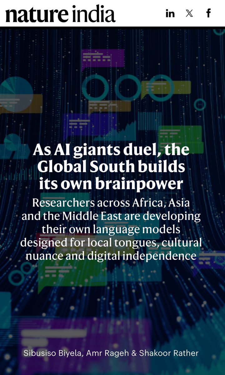 Shakoor Rather (@shakoorrather) on Twitter photo Glad to have co-authored this article published in <a href="/NatureInd/">Nature India</a> highlighting how the Global South is quietly building its own AI brainpower, as AI giants duel on the global stage. <a href="/tap1cse/">Tapas Kumar Mishra</a> <a href="/chheplo/">Pratik Desai</a> <a href="/Subhrapr/">Subhra Priyadarshini</a> <a href="/JankiNawale/">janki nawale</a>
Read the full article here👇
lnkd.in/g9N9UBCr Glad to have co-authored this article published in <a href="/NatureInd/">Nature India</a> highlighting how the Global South is quietly building its own AI brainpower, as AI giants duel on the global stage. <a href="/tap1cse/">Tapas Kumar Mishra</a> <a href="/chheplo/">Pratik Desai</a> <a href="/Subhrapr/">Subhra Priyadarshini</a> <a href="/JankiNawale/">janki nawale</a>
Read the full article here👇
lnkd.in/g9N9UBCr