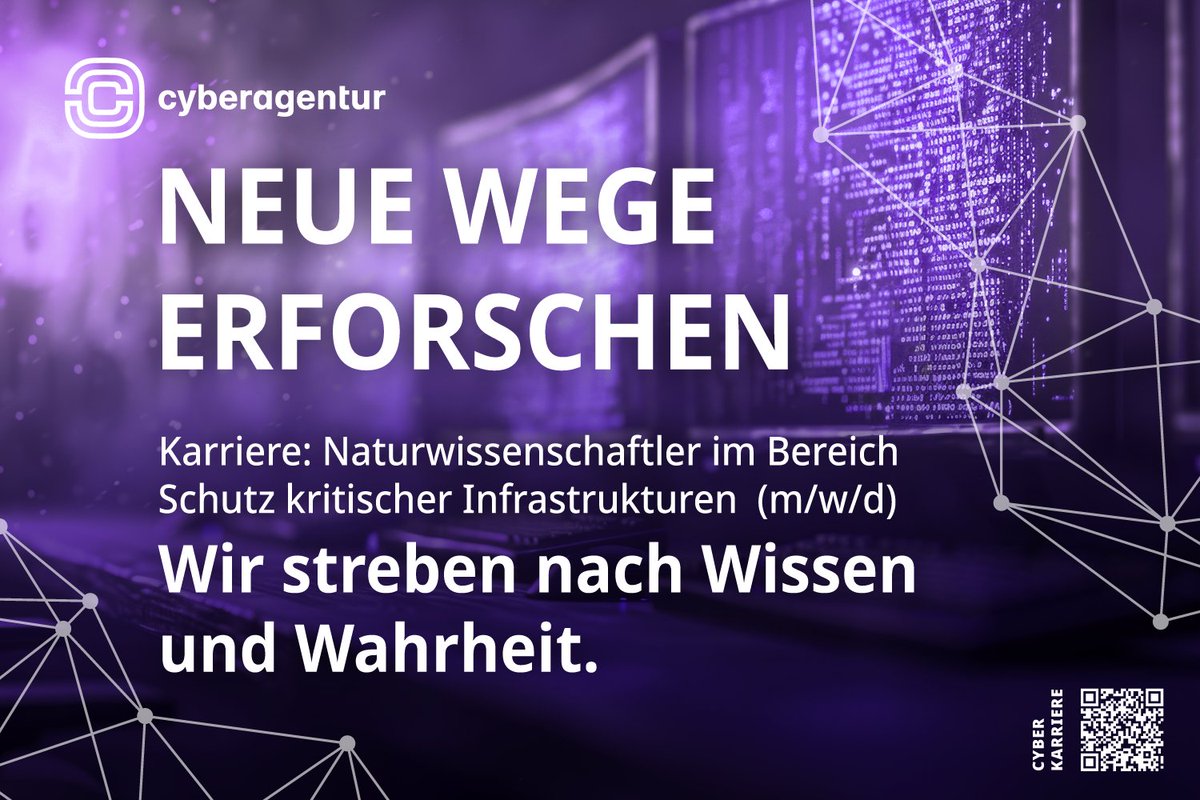 Cyberagentur (@cybagbund) on Twitter photo Naturwissenschaftler:in gesucht: Die <a href="/CybAgBund/">Cyberagentur</a> sucht Verstärkung für den Schutz kritischer Infrastrukturen.
Jetzt bewerben: t1p.de/8mdem
#Cybersecurityjobs #Cybersicherheit #Forschung #ITJobs #KRITIS Naturwissenschaftler:in gesucht: Die <a href="/CybAgBund/">Cyberagentur</a> sucht Verstärkung für den Schutz kritischer Infrastrukturen.
Jetzt bewerben: t1p.de/8mdem
#Cybersecurityjobs #Cybersicherheit #Forschung #ITJobs #KRITIS