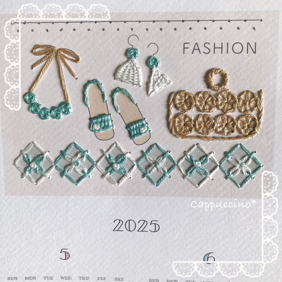 cappuccino315's tweet photo. 1枚目　#annas さんの #2025紙刺繍カレンダー から5, 6月少し色を変えて刺しました☺️
2枚目 Seriaの合皮ポーチにannasさんの紙刺繍カレンダー1, 2月の図案をアレンジして刺したら思いの外可愛らしい仕上がりになって大満足です！👏
3枚目 annasさんの3, 4月のカレンダー。4月は誕生月だったので👍 https://t.co/fyW9zpMcfG