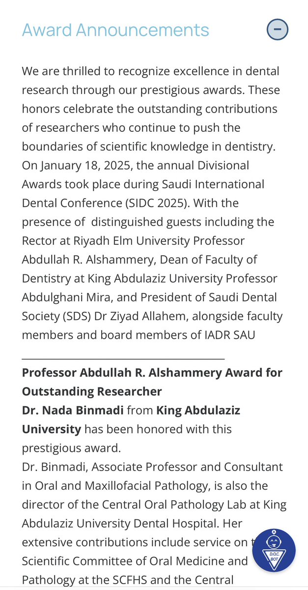 📢 خبر سار!

يسرّنا في المنظمة العالمية لأبحاث طب الأسنان – القسم السعودي أن نعلن عن إطلاق موقعنا الرسمي الإلكتروني، والذي يهدف إلى تعزيز التواصل مع أعضاء المجتمع البحثي وتوثيق أنشطتنا العلمية والبحثية.

🌐 زوروا الموقع الآن عبر الرابط:
iadr.org/Saudi-Arabian-…

تابعونا للاطلاع