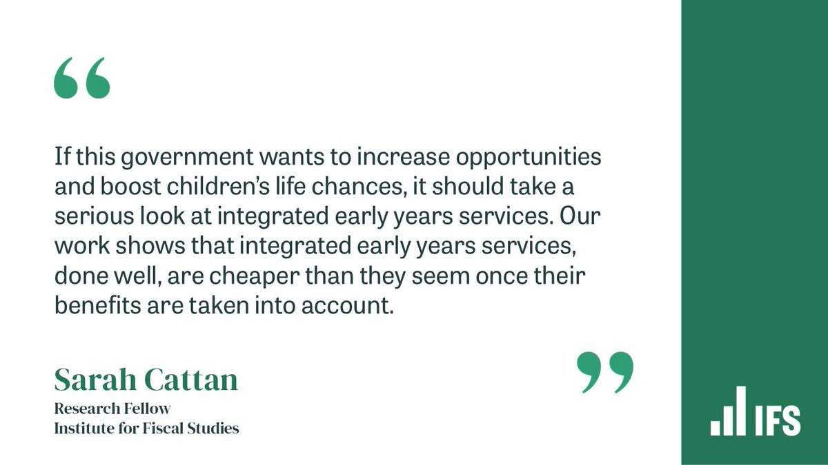 <a href="/NuffieldFound/">Nuffield Foundation</a> “If this government wants to boost children’s life chances, it should take a serious look at integrated early years services.”

Read <a href="/carneiro_econ/">Pedro Carneiro</a>, <a href="/Sarah_Cattan/">Sarah Cattan</a>, <a href="/Gabri_EllaConti/">Gabriella Conti</a>, <a href="/claire_l_crawf/">Claire Crawford</a>, <a href="/ckfarquharson/">Christine Farquharson</a>, <a href="/nridpathecon/">Nick Ridpath</a>'s report: ifs.org.uk/publications/s…

[11/11]
