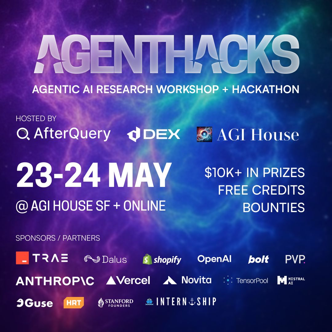 gary_qz's tweet image. Hey devs! Trae’s back in SF!

We’re proud to be a lead partner of AGENTHACKS hackathon 

📍 Join us in San Francisco and meet our amazing hosts and candidate.
🗓️ May 23–24 @ AGI House SF
💰 $10K+ in prizes, free AI credits, bounties &amp;amp; more!
🌐 Join now: agenthacks.org…