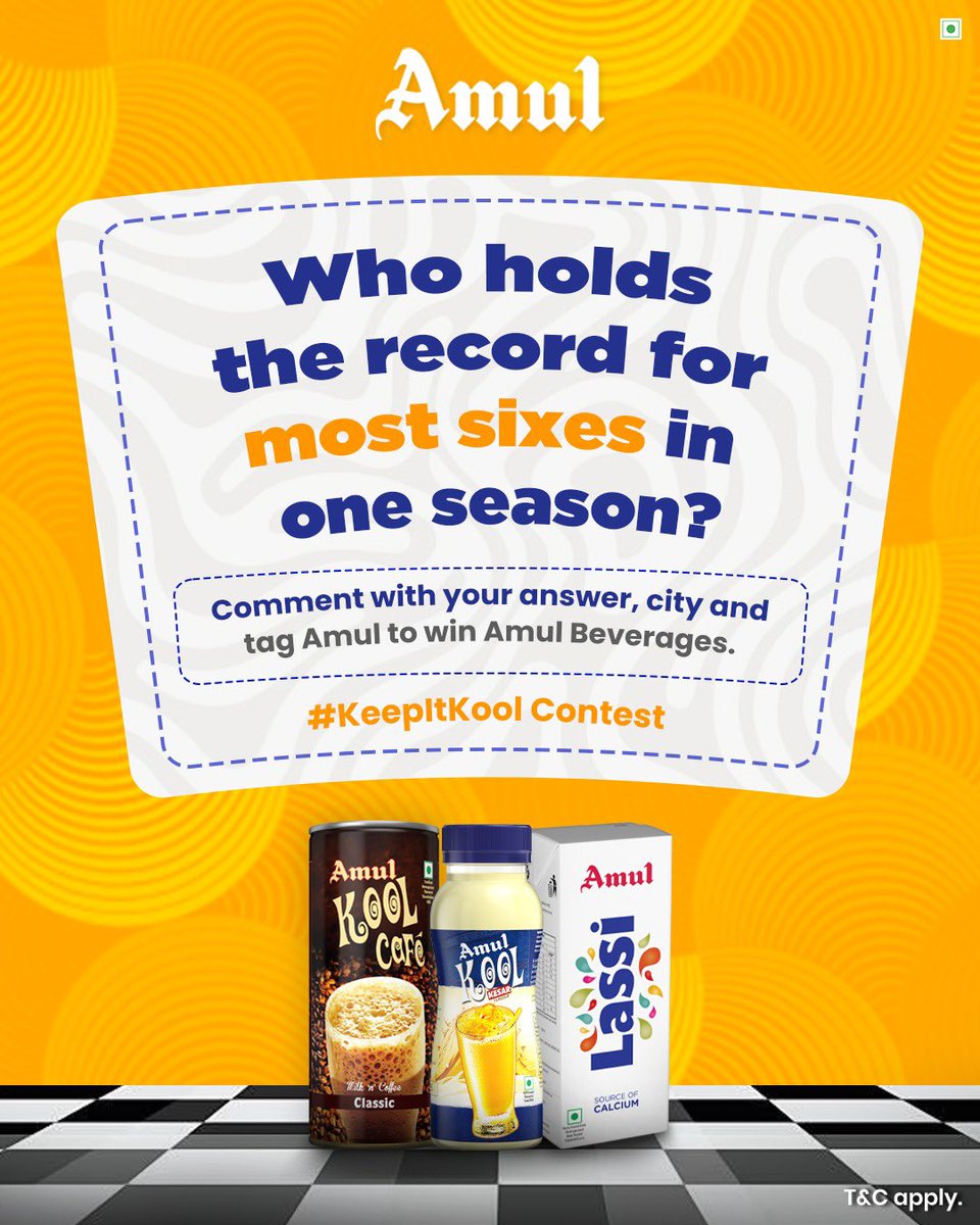 #ContestAlert

Answer correctly and you could win refreshing Amul beverages! Comment below with your answer, city, tag <a href="/Amul_Coop/">Amul.coop</a>, and use #KeepItKool. 

*T&amp;C apply.

#AmulBeverages #CricketSeason #AmulKool