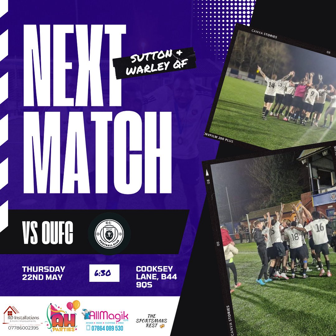 𝐍𝐞𝐱𝐭 𝐌𝐚𝐭𝐜𝐡..

Big games are coming thick and fast for us now with another Quarter Final tonight in the Sutton &amp; Warley Cup. 

Get down to support the boys!

#UPTHEREST
