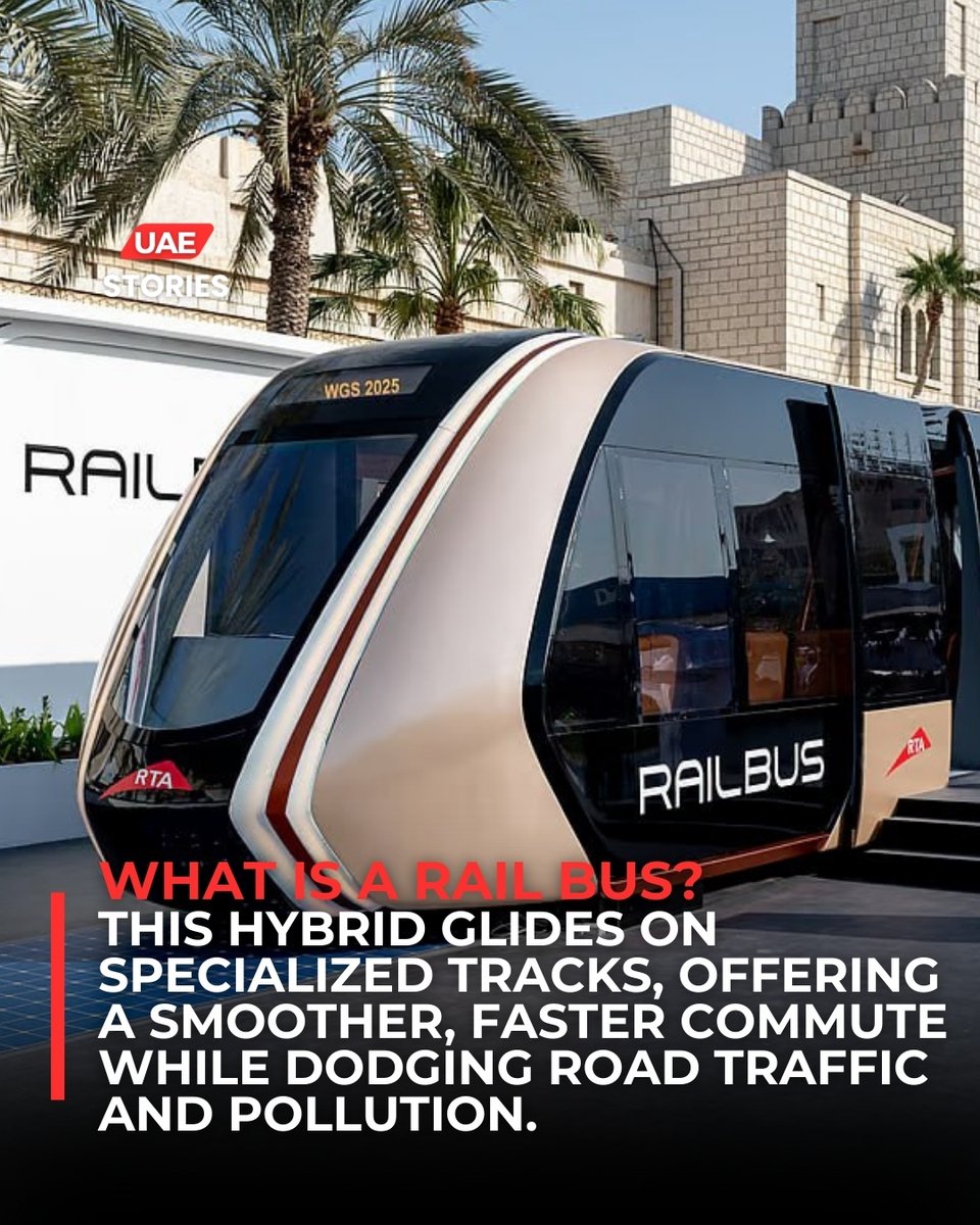uaestories_'s tweet image. Dubai unveils its cutting-edge rail bus, blending train-like efficiency with bus-like flexibility. With AI tech, electric power, and sleek design, it promises faster, greener, and smarter commutes. 

#RailBus #SmartMobility #DubaiTransport #GreenCity #UAEstories
