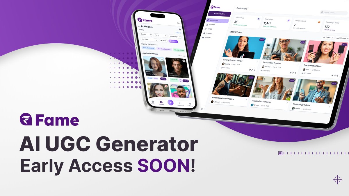 📣 #FameAI's AI UGC Generator: Early Access Opening SOON! 

Join the waitlist by commenting #FameAI ⬇️

#MakeUGC Fast. Scalable. Freakishly real.